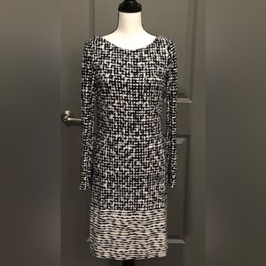 Vince Camuto Black and White Abstract Long Sleeve Shift Dress Size 4 NWOT